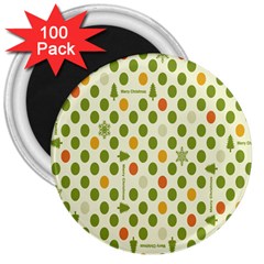 Merry Christmas Polka Dot Circle Snow Tree Green Orange Red Gray 3  Magnets (100 Pack) by Mariart