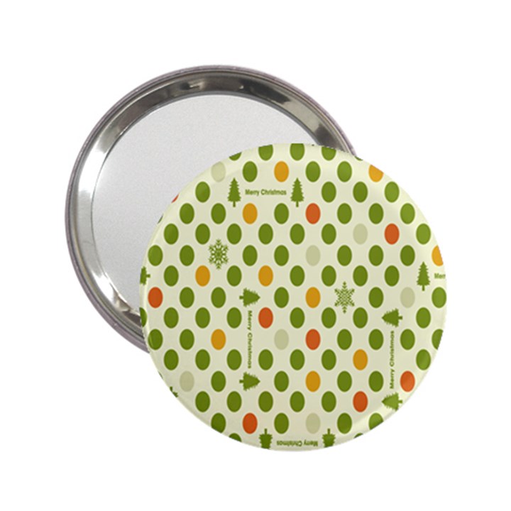 Merry Christmas Polka Dot Circle Snow Tree Green Orange Red Gray 2.25  Handbag Mirrors