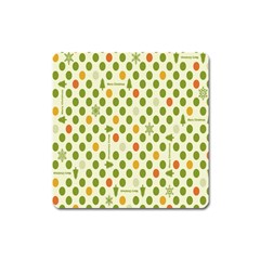 Merry Christmas Polka Dot Circle Snow Tree Green Orange Red Gray Square Magnet by Mariart