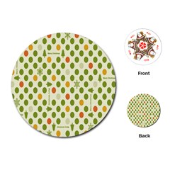 Merry Christmas Polka Dot Circle Snow Tree Green Orange Red Gray Playing Cards (round)  by Mariart