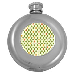 Merry Christmas Polka Dot Circle Snow Tree Green Orange Red Gray Round Hip Flask (5 Oz) by Mariart