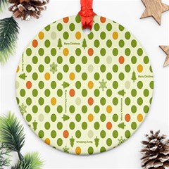 Merry Christmas Polka Dot Circle Snow Tree Green Orange Red Gray Round Ornament (two Sides) by Mariart