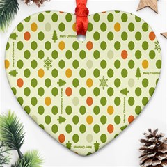 Merry Christmas Polka Dot Circle Snow Tree Green Orange Red Gray Heart Ornament (two Sides) by Mariart