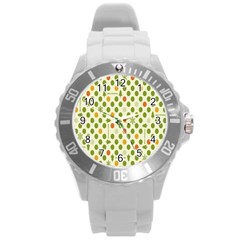 Merry Christmas Polka Dot Circle Snow Tree Green Orange Red Gray Round Plastic Sport Watch (l) by Mariart