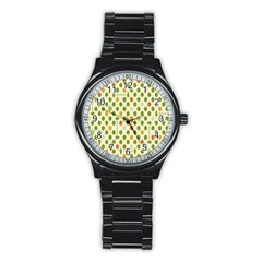 Merry Christmas Polka Dot Circle Snow Tree Green Orange Red Gray Stainless Steel Round Watch by Mariart