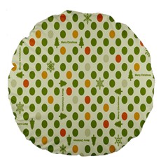 Merry Christmas Polka Dot Circle Snow Tree Green Orange Red Gray Large 18  Premium Flano Round Cushions by Mariart