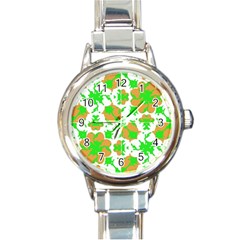 Graphic Floral Seamless Pattern Mosaic Round Italian Charm Watch by dflcprints