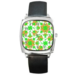 Graphic Floral Seamless Pattern Mosaic Square Metal Watch by dflcprints