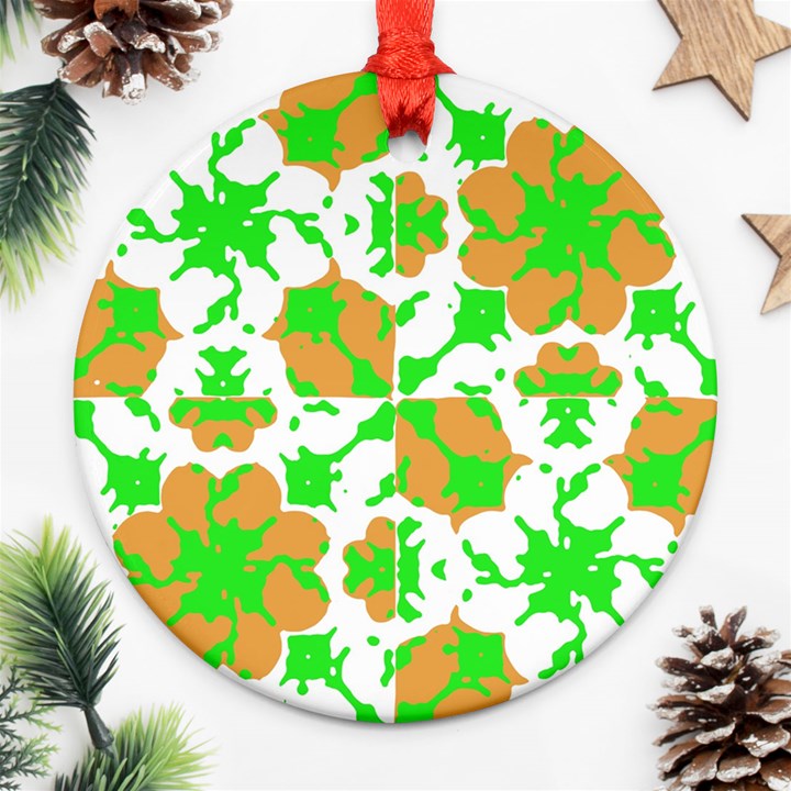 Graphic Floral Seamless Pattern Mosaic Round Ornament (Two Sides)