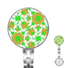 Graphic Floral Seamless Pattern Mosaic Stainless Steel Nurses Watch by dflcprints