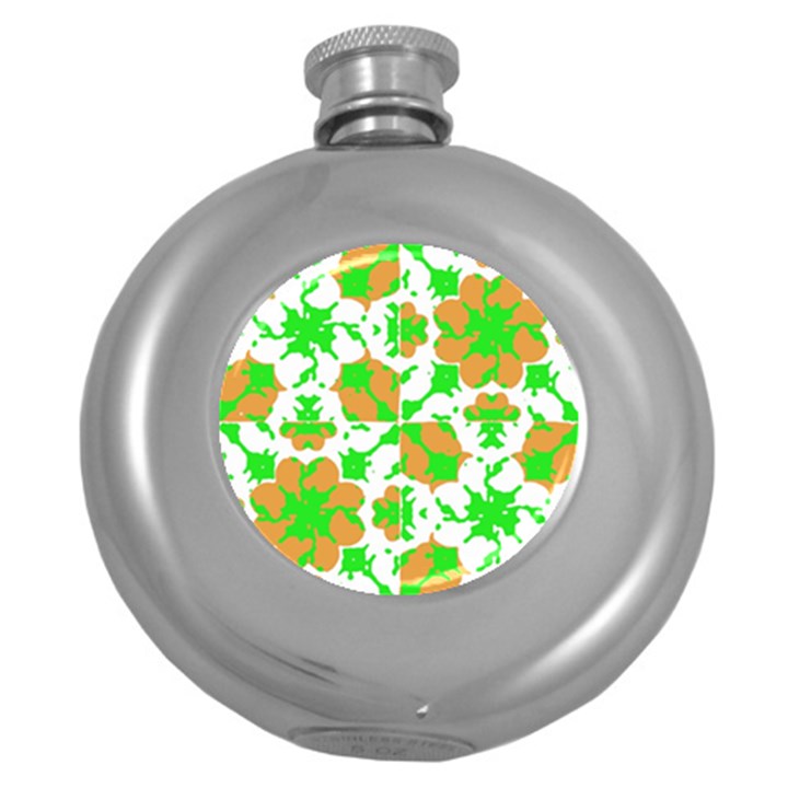 Graphic Floral Seamless Pattern Mosaic Round Hip Flask (5 oz)