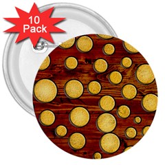 Wood And Gold 3  Buttons (10 Pack) 