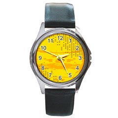 Texture Yellow Abstract Background Round Metal Watch by Nexatart