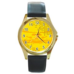 Texture Yellow Abstract Background Round Gold Metal Watch by Nexatart