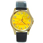 Texture Yellow Abstract Background Round Gold Metal Watch Front