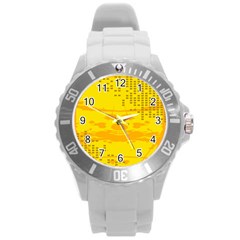 Texture Yellow Abstract Background Round Plastic Sport Watch (l) by Nexatart