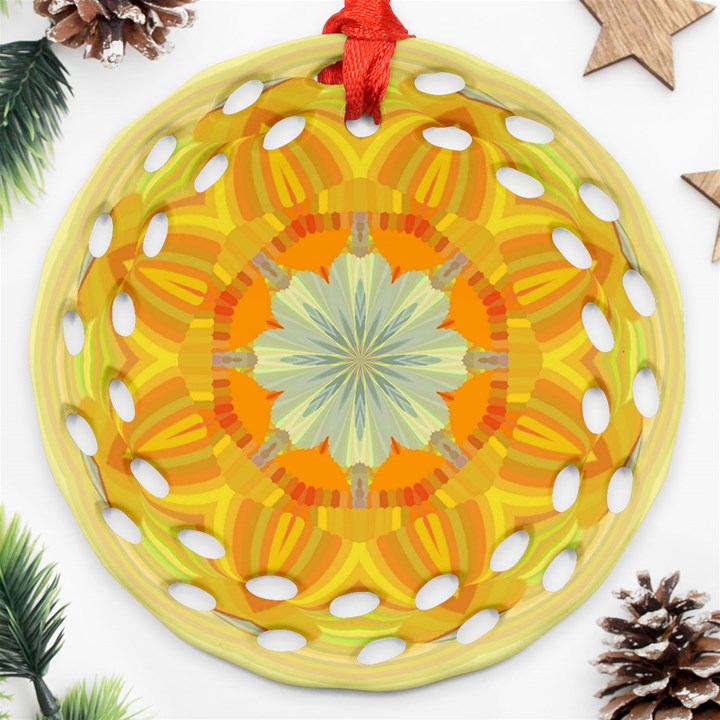 Sunshine Sunny Sun Abstract Yellow Ornament (Round Filigree)