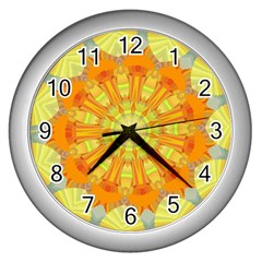 Sunshine Sunny Sun Abstract Yellow Wall Clocks (silver)  by Nexatart