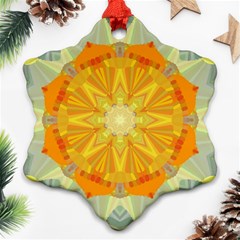 Sunshine Sunny Sun Abstract Yellow Snowflake Ornament (two Sides) by Nexatart