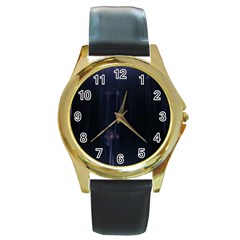 Abstract Dark Stylish Background Round Gold Metal Watch by Nexatart