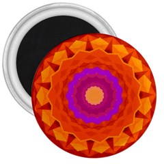 Mandala Orange Pink Bright 3  Magnets by Nexatart