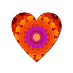 Mandala Orange Pink Bright Heart Magnet by Nexatart