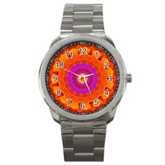 Mandala Orange Pink Bright Sport Metal Watch by Nexatart