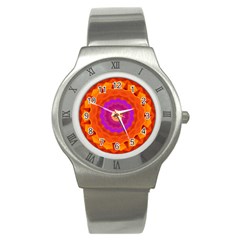 Mandala Orange Pink Bright Stainless Steel Watch by Nexatart