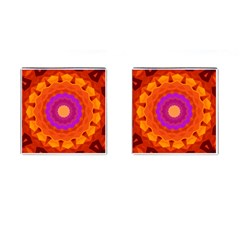 Mandala Orange Pink Bright Cufflinks (square) by Nexatart