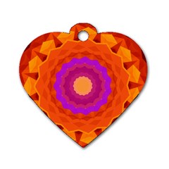 Mandala Orange Pink Bright Dog Tag Heart (two Sides) by Nexatart