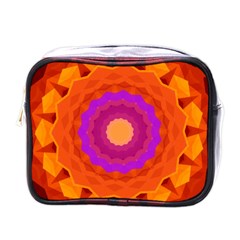 Mandala Orange Pink Bright Mini Toiletries Bags by Nexatart