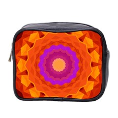 Mandala Orange Pink Bright Mini Toiletries Bag 2-side by Nexatart