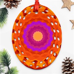 Mandala Orange Pink Bright Ornament (oval Filigree) by Nexatart