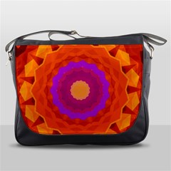 Mandala Orange Pink Bright Messenger Bags by Nexatart