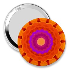 Mandala Orange Pink Bright 3  Handbag Mirrors by Nexatart