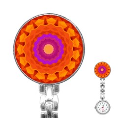 Mandala Orange Pink Bright Stainless Steel Nurses Watch by Nexatart