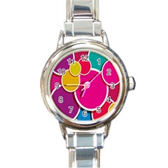 Paint Circle Red Pink Yellow Blue Green Polka Round Italian Charm Watch