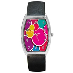 Paint Circle Red Pink Yellow Blue Green Polka Barrel Style Metal Watch by Mariart