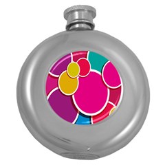 Paint Circle Red Pink Yellow Blue Green Polka Round Hip Flask (5 Oz) by Mariart