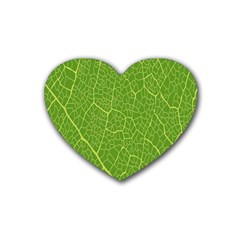 Green Leaf Line Rubber Coaster (heart)  by Mariart