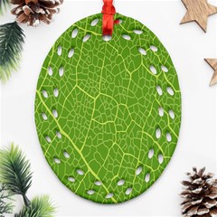 Green Leaf Line Oval Filigree Ornament (two Sides) by Mariart