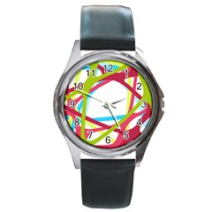 Nets Network Green Red Blue Line Round Metal Watch by Mariart