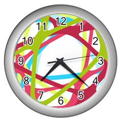 Nets Network Green Red Blue Line Wall Clocks (silver)  by Mariart