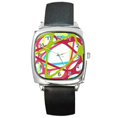 Nets Network Green Red Blue Line Square Metal Watch by Mariart