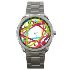 Nets Network Green Red Blue Line Sport Metal Watch by Mariart