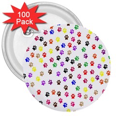 Paw Prints Dog Cat Color Rainbow Animals 3  Buttons (100 Pack) 