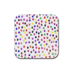 Paw Prints Dog Cat Color Rainbow Animals Rubber Coaster (square)  by Mariart