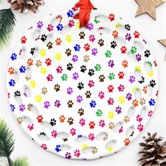 Paw Prints Dog Cat Color Rainbow Animals Round Filigree Ornament (two Sides) by Mariart