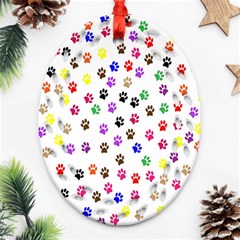 Paw Prints Dog Cat Color Rainbow Animals Ornament (oval Filigree) by Mariart