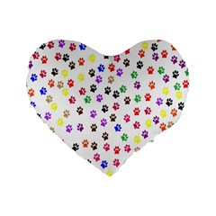 Paw Prints Dog Cat Color Rainbow Animals Standard 16  Premium Flano Heart Shape Cushions by Mariart